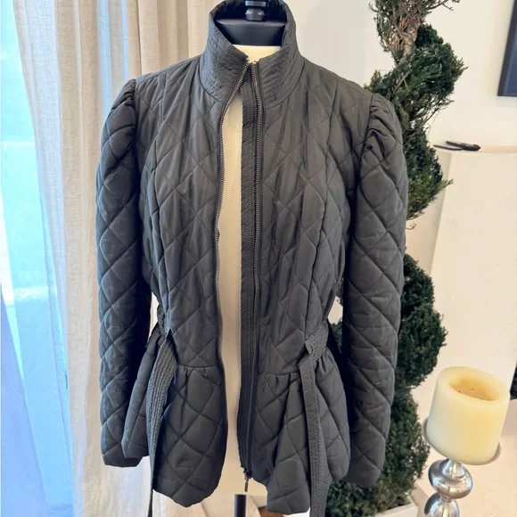Marie Oliver Olive-colored Quilted Puffer Jacket with Peplum - Size 1 (Large/XL) - Picture 11 of 15